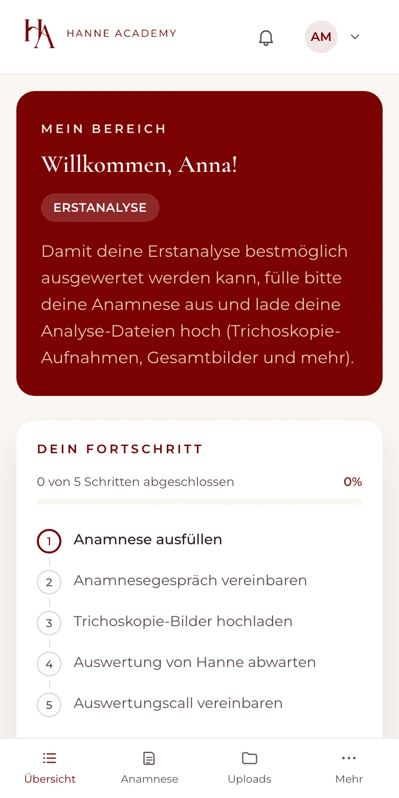 Vorschau deines persönlichen Bereichs mit Fortschritt und Schritten